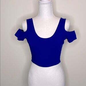 Arden B Stretchy Royal Blue Women's Cold Shoulder Top